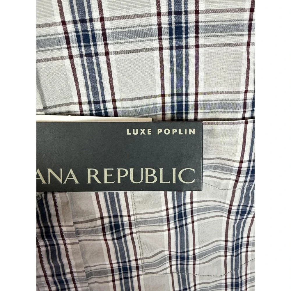 Banana Republic Shirt Men M Gray Plaid Luxe Poplin Long Sleeve Button Casual New